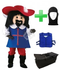 Musketier Porthos Kostüm + Kühlweste "Blue M24" + Tasche "Star" + Hygiene Maske (Hochwertig)