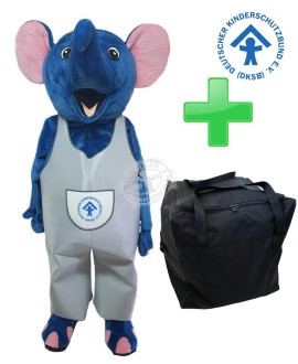 DKSB Elefant Kostüm Maskottchen 1 + Logo + Tasche T2 (Hochwertig)