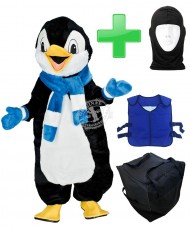 Pinguin Kostüm 7 + Kühlweste "Blue M24" + Tasche "L2" + Hygiene Maske (Hochwertig)