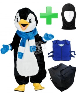Pinguin Kostüm 10 + Kühlweste "Blue M24" + Tasche "L2" + Hygiene Maske (Hochwertig)