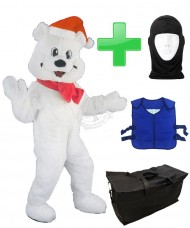 Kostüm Eisbär 6 Rot + Kühlweste "M24" + Tasche "Star" + Hygiene Maske (Hochwertig)