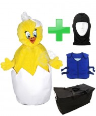 Kostüm Küken Crazy 9 + Kühlweste "Blue M24" + Tasche "Star" + Hygiene Maske (Hochwertig)
