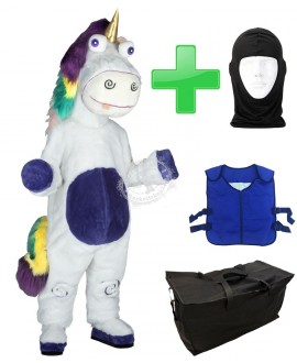 Kostüm Einhorn 2 + Kühlweste "Blue M24" + Tasche "Star" + Hygiene Maske (Hochwertig)