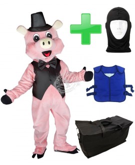 Kostüm Schwein 6 + Kühlweste "Blue M24" + Tasche "Star" + Hygiene Maske (Hochwertig)