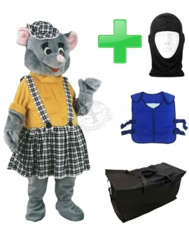 Kostüm Maus 25 + Kühlweste "Blue M24" + Tasche "Star" + Hygiene Maske (Hochwertig)