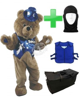 Kostüm Bär 17 + Kühlweste "Blue M24" + Tasche "Star" + Hygiene Maske (Hochwertig)