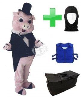 Kostüm Schwein 8 + Kühlweste "Blue M24" + Tasche "Star" + Hygiene Maske (Hochwertig)