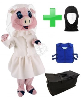 Maskottchen Schwein 9 + Kühlweste "Blue M24" + Tasche "Star" + Hygiene Maske (Hochwertig)