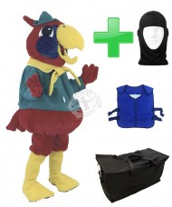 Kostüm Papagei 4 + Kühlweste "Blue M24" + Tasche "Star" + Hygiene Maske (Hochwertig)
