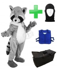 Kostüm Waschbär 5 + Kühlweste "Blue M24" + Tasche "Star" + Hygiene Maske (Hochwertig)