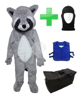 Kostüm Waschbär 5 + Kühlweste "Blue M24" + Tasche "Star" + Hygiene Maske (Hochwertig)