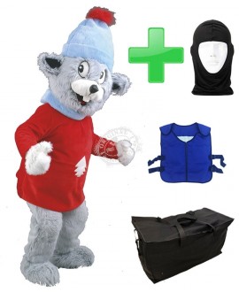 Kostüm Maus 21 + Kühlweste "Blue M24" + Tasche "Star" + Hygiene Maske (Hochwertig)