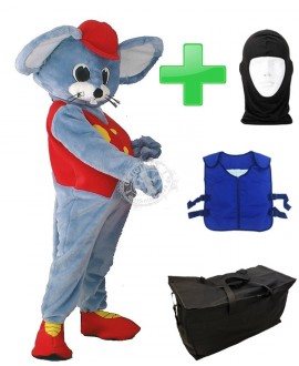 Kostüm Maus 23 + Kühlweste "Blue M24" + Tasche "Star" + Hygiene Maske (Hochwertig)
