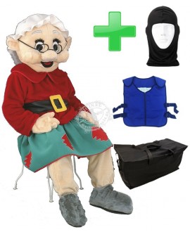 Kostüm Weihnachtsfrau Nikolausfrau + Kühlweste "Blue M24" + Tasche "Star" + Hygiene Maske (Hochwertig)
