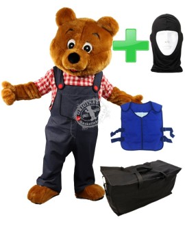Kostüm Bär 19 + Kühlweste "Blue M24" + Tasche "Star" + Hygiene Maske (Hochwertig)