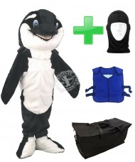 Kostüm Orca / Schwertwal 2 + Kühlweste "Blue M24" + Tasche "Star" + Hygiene Maske (Hochwertig)
