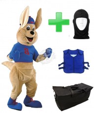 Kostüm Känguru 3 + Kühlweste "Blue M24" + Tasche "Star" + Hygiene Maske (Hochwertig)