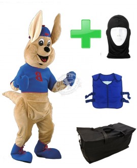 Kostüm Känguru 5 + Kühlweste "Blue M24" + Tasche "Star" + Hygiene Maske (Hochwertig)