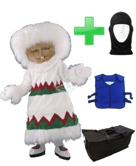 Kostüm Eskimo + Kühlweste "Blue M24" + Tasche "Star" + Hygiene Maske (Hochwertig)