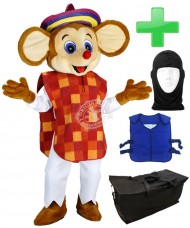 Kostüm Maus Maskottchen 19 + Kühlweste "Blue M24" + Tasche "L2" + Hygiene Maske (Hochwertig)