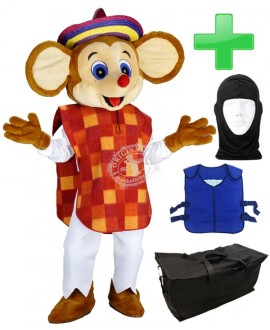 Kostüm Maus Maskottchen 19 + Kühlweste "Blue M24" + Tasche "L2" + Hygiene Maske (Hochwertig)