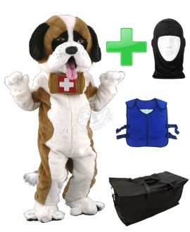 Kostüm Bernhardiner + Kühlweste "Blue M24" + Tasche "Star" + Hygiene Maske (Hochwertig)