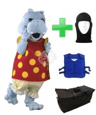 Kostüm Nilpferd 3 + Kühlweste "Blue M24" + Tasche "Star" + Hygiene Maske (Hochwertig)