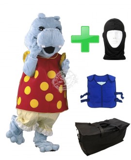 Kostüm Nilpferd 3 + Kühlweste "Blue M24" + Tasche "Star" + Hygiene Maske (Hochwertig)