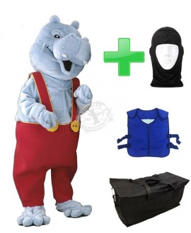 Kostüm Nilpferd 4 + Kühlweste "Blue M24" + Tasche "Star" + Hygiene Maske (Hochwertig)