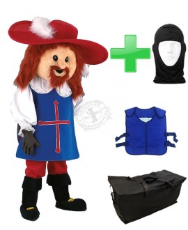 Musketier Athos Kostüm + Kühlweste "Blue M24" + Tasche "Star" + Hygiene Maske (Hochwertig)