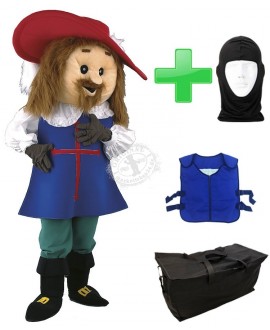 Musketier Aramis Kostüm + Kühlweste "Blue M24" + Tasche "Star" + Hygiene Maske (Hochwertig)