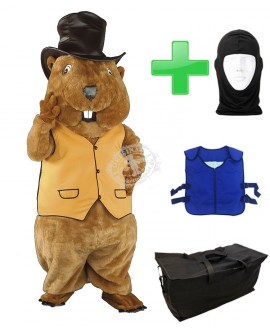 Kostüm Biber / Murmeltier 6 + Kühlweste "Blue M24" + Tasche "Star" + Hygiene Maske (Hochwertig)