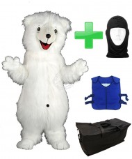 Kostüm Eisbär + Kühlweste "Blue M24" + Tasche "Star" + Hygiene Maske (Hochwertig)