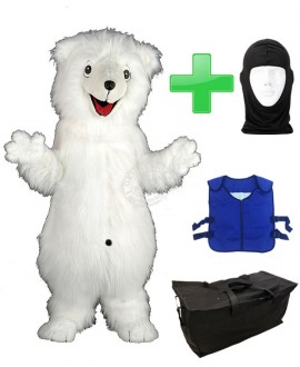 Kostüm Eisbär + Kühlweste "Blue M24" + Tasche "Star" + Hygiene Maske (Hochwertig)