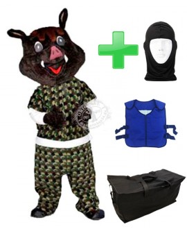 Kostüm Wildschwein Kostüm 3 + Kühlweste "Blue M24" + Tasche "Star" + Hygiene Maske (Hochwertig)