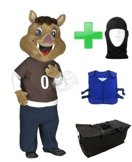 Kostüm Wildschwein 4 + Kühlweste "Blue M24" + Tasche "Star" + Hygiene Maske (Hochwertig)