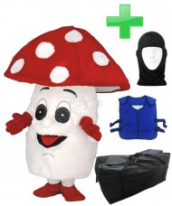 Kostüm Pilz / Fliegenpilz + Kühlweste "Blue M24" + Tasche "XXL" + Hygiene Maske (Hochwertig)