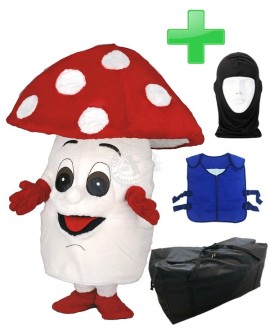 Kostüm Pilz / Fliegenpilz + Kühlweste "Blue M24" + Tasche "XXL" + Hygiene Maske (Hochwertig)
