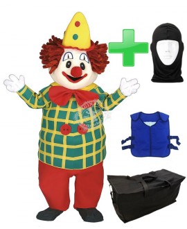 Kostüm Clown + Kühlweste "Blue M24" + Tasche "Star" + Hygiene Maske (Hochwertig)