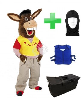 Kostüm Esel 4 + Kühlweste "Blue M24" + Tasche "Star" + Hygiene Maske (Hochwertig)