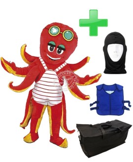 Kostüm Tintenfisch / Krake + Kühlweste "Blue M24" + Tasche "Star" + Hygiene Maske (Hochwertig)