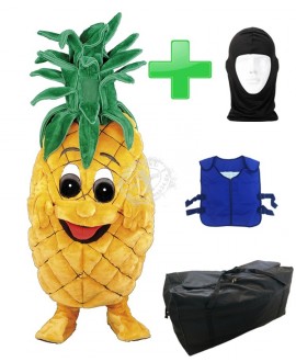 Kostüm Ananas + Kühlweste "Blue M24" + Tasche "XL" + Hygiene Maske (Hochwertig)