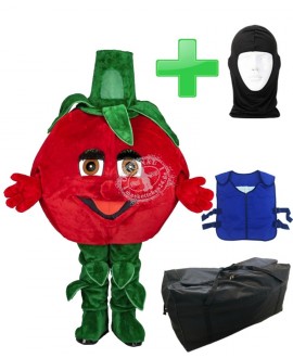 Kostüm Tomate + Kühlweste "Blue M24" + Tasche "XL" + Hygiene Maske (Hochwertig)