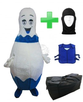 Kostüm Bowling Pin Blau + Kühlweste "Blue M24" + Tasche "XL" + Hygiene Maske (Hochwertig)