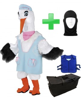 Kostüm Storch 1 + Kühlweste "Blue M24" + Tasche "Star" + Hygiene Maske (Hochwertig)