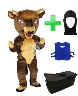 Kostüm Büffel / Stier 5 + Kühlweste "Blue M24" + Tasche "Star" + Hygiene Maske (Hochwertig)