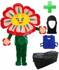 Kostüm Blume Rot + Kühlweste "Blue M24" + Tasche "XL" + Hygiene Maske (Hochwertig)