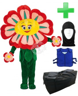 Kostüm Blume Rot + Kühlweste "Blue M24" + Tasche "XL" + Hygiene Maske (Hochwertig)