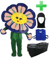Kostüm Blume Violett + Kühlweste "Blue M24" + Tasche "XL" + Hygiene Maske (Hochwertig)