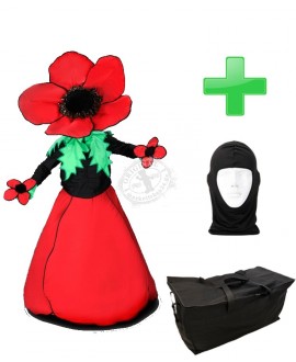 Kostüm Blume Rot 1 + Tasche "Star" + Hygiene Maske (Hochwertig)